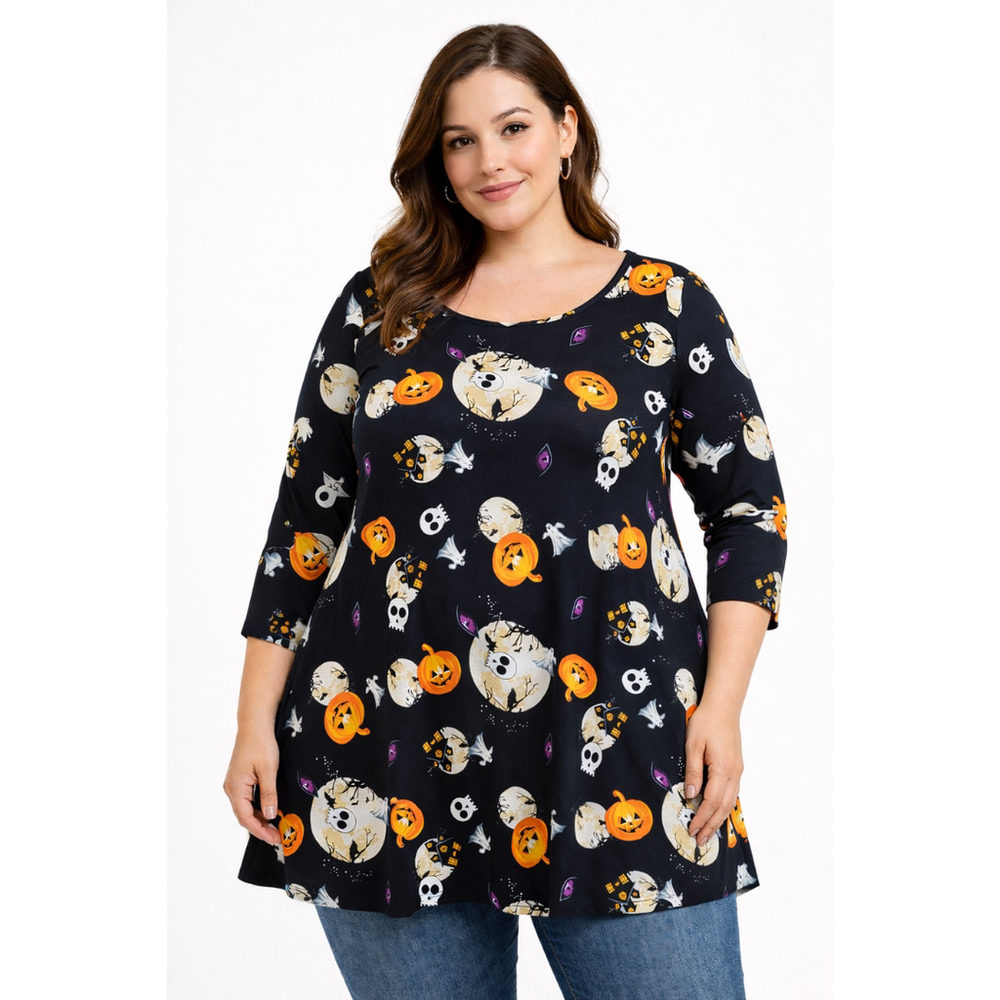 Women’s Plus Size 3/4 Sleeve Halloween Top – Belaroi – Black – Size 3XL – NWOT